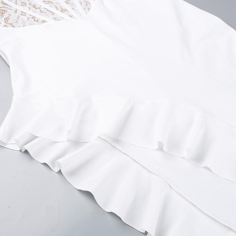 Lace contrast corset sweetheart neck ruffle irregular cami maxi dress 6