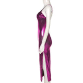 Metallic notch neck slit backless cami midi dress 8
