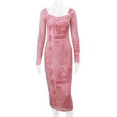 Lace up long sleeve lace hem zip-up midi dress 2