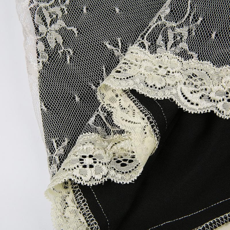 Sheer Lace Tie Front Cardigan and Lace Up Mini Dress Two Piece Set 8