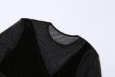 Mesh velvet solid low cut irregular long sleeve mini dress 3
