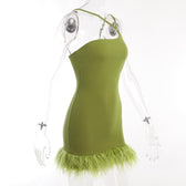 Solid irregular feather patchwork backless mini dress 3