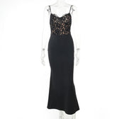 Lace patchwork v neck backless cami maxi dress 2