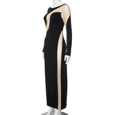 Mesh patchwork contrast irregular long sleeve maxi dress 7