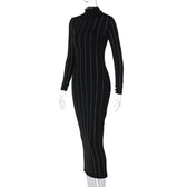 Long sleeve high neck beaded solid midi dress 5