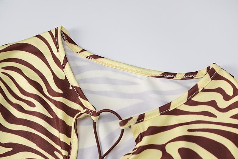 Long sleeve lace up zebra print midi dress 4