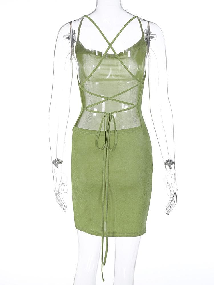Cowl Neck Spaghetti Strap Side Slit Bodycon Mini Dress 9