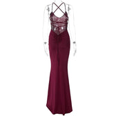 Ruched solid backless cross back v neck lace up maxi dress 3