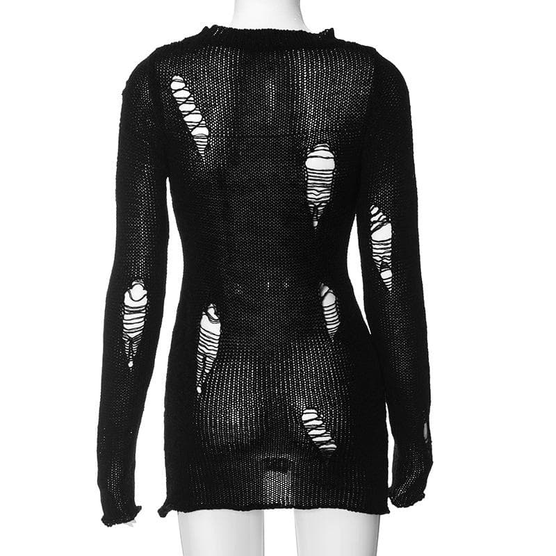 Crochet hollow out solid long sleeve mini dress 4