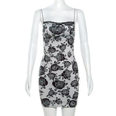 Rose print lace hem contrast spaghetti strap mini dress 3
