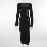 Beaded square neck slit long sleeve midi dress 8