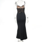 Lace patchwork v neck backless cami maxi dress 3
