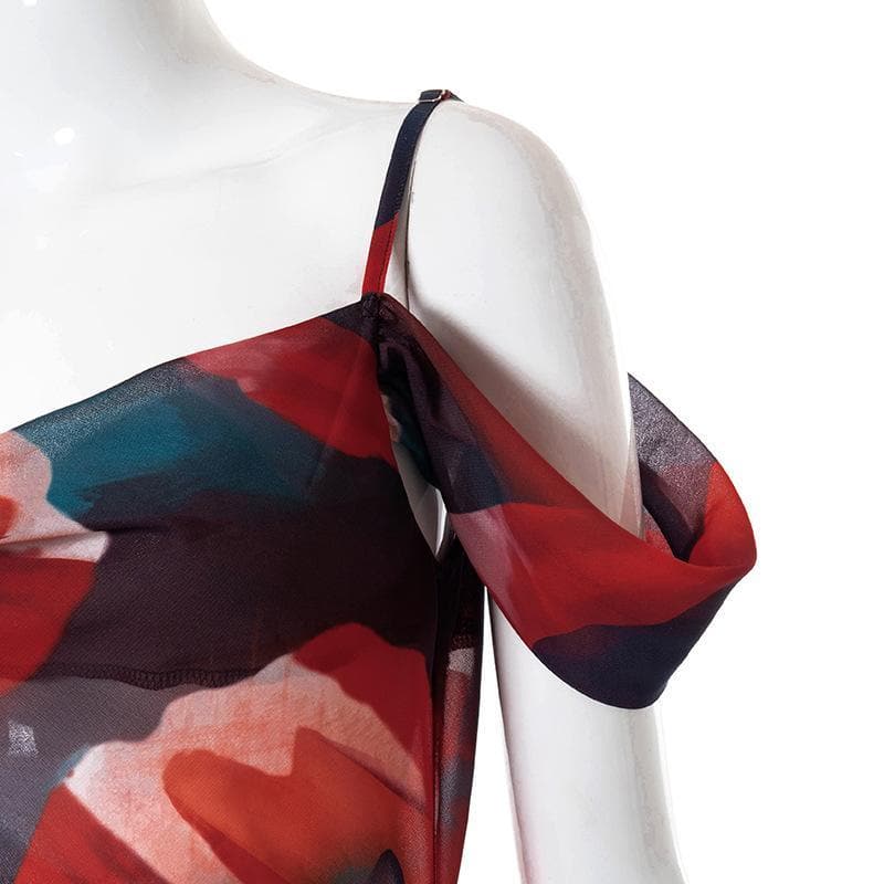 Off shoulder see through chiffon print maxi dress 5