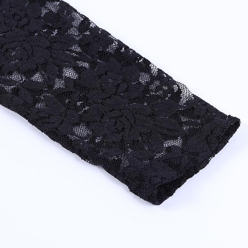Lace solid see through long sleeve furry mini dress