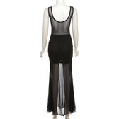 Heart patchwork mesh contrast sleeveless backless maxi dress 4