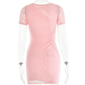 Beaded sheer mesh see through self tie short sleeve mini dress 4