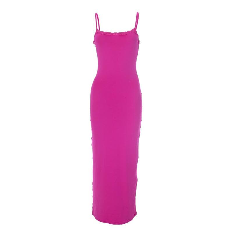 Lace hem square neck solid backless cami maxi dress 4