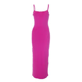 Lace hem square neck solid backless cami maxi dress 4