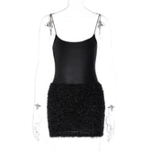 Textured solid satin u neck spaghetti strap sleeveless mini dress 9