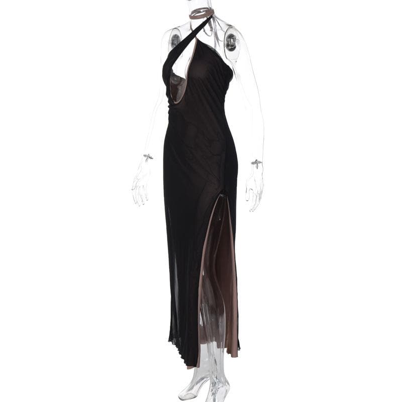 Slit mesh cross front hollow out ruched backless maxi dress 3