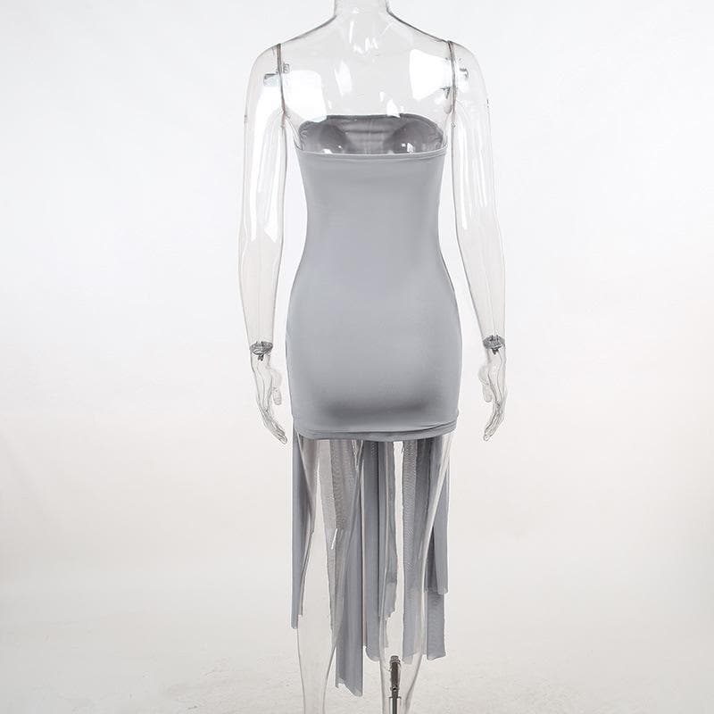 Strapless Mesh Ruched Knot Front Draped Tie Bodycon Mini Dress 3