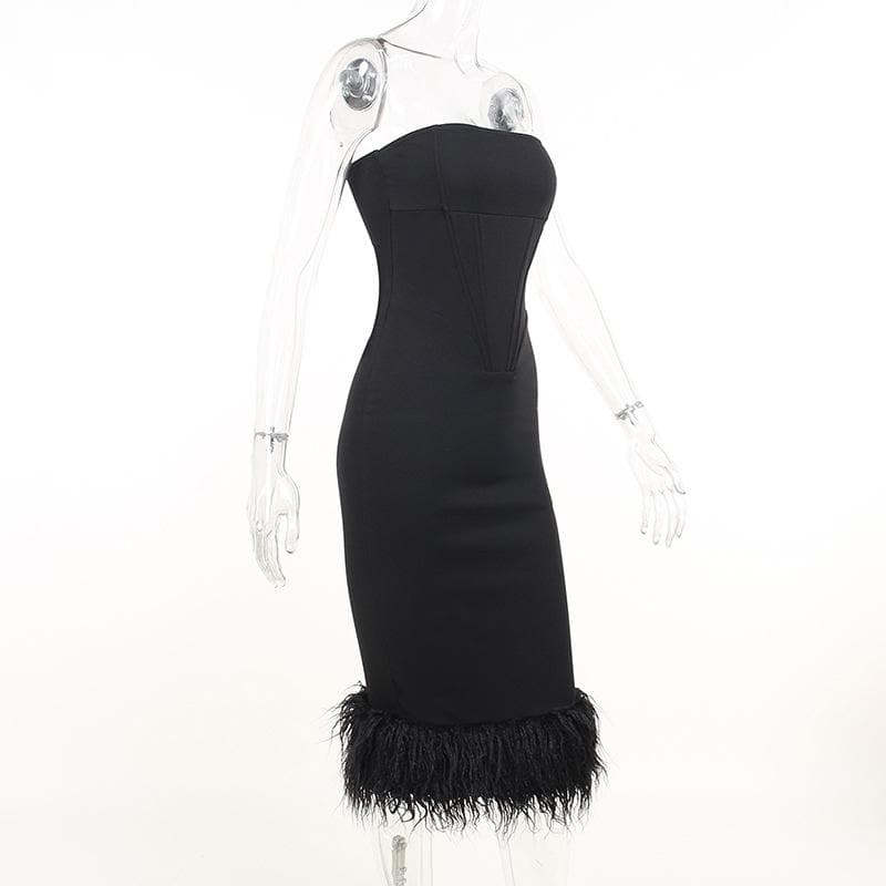 Sleeveless solid feather backless tube dress 3