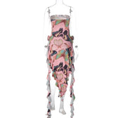 Butterfly print ruffle ribbon flower applique contrast backless maxi dress 6