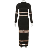Patchwork mesh contrast long sleeve high neck maxi dress 3