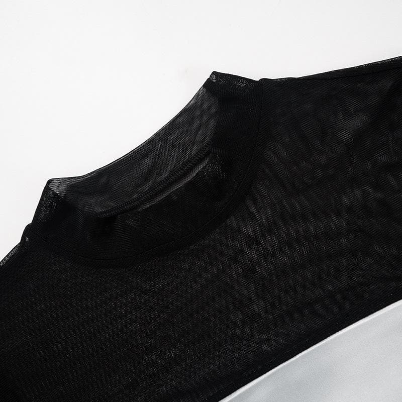 Body print mesh patchwork long sleeve contrast mini dress 5