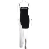 Beaded slit tassels backless patchwork tube mini dress 3