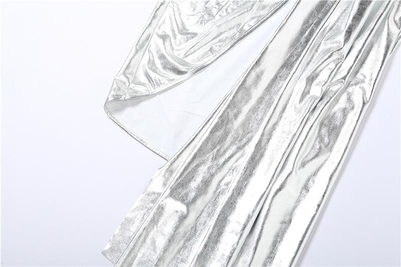 Metallic one shoulder irregular backless maxi dress 5