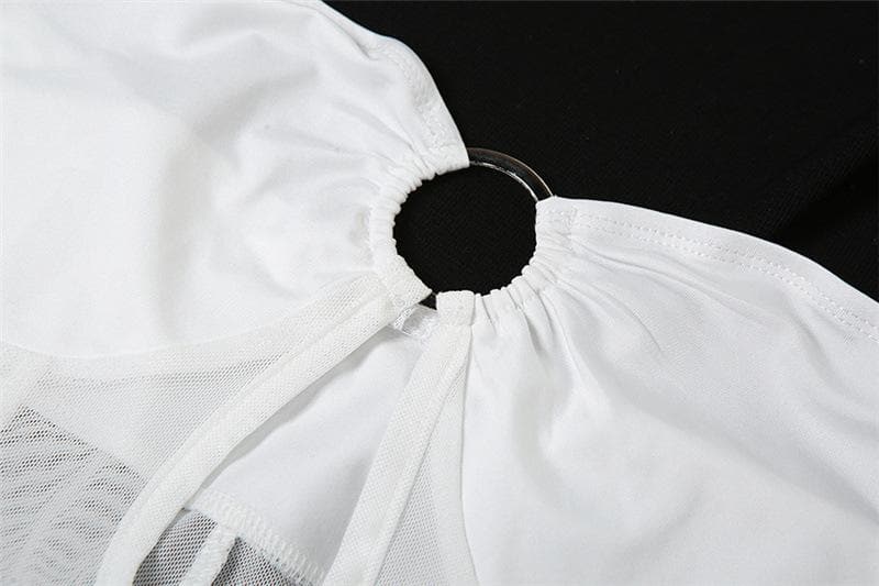 Mesh see through o ring hollow out backless tube maxi dress 8