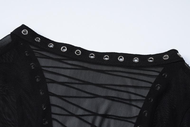 Long sleeve lace up sheer mesh see through maxi dress 7