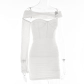 Solid one shoulder o ring hollow out mesh backless mini dress 3
