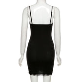 Lace hem solid v neck backless cami mini dress 4