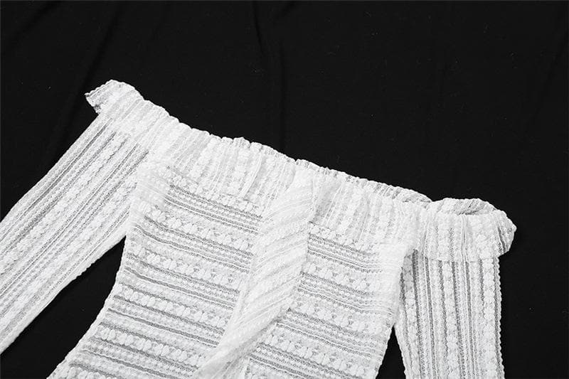 Lace see through off shoulder ruffle long sleeve solid mini dress 5