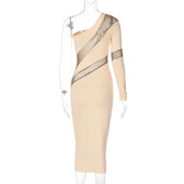 Long sleeve mesh backless one shoulder midi dress 6