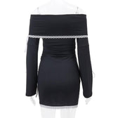 Off shoulder long sleeve lace hem bowknot mini dress 4