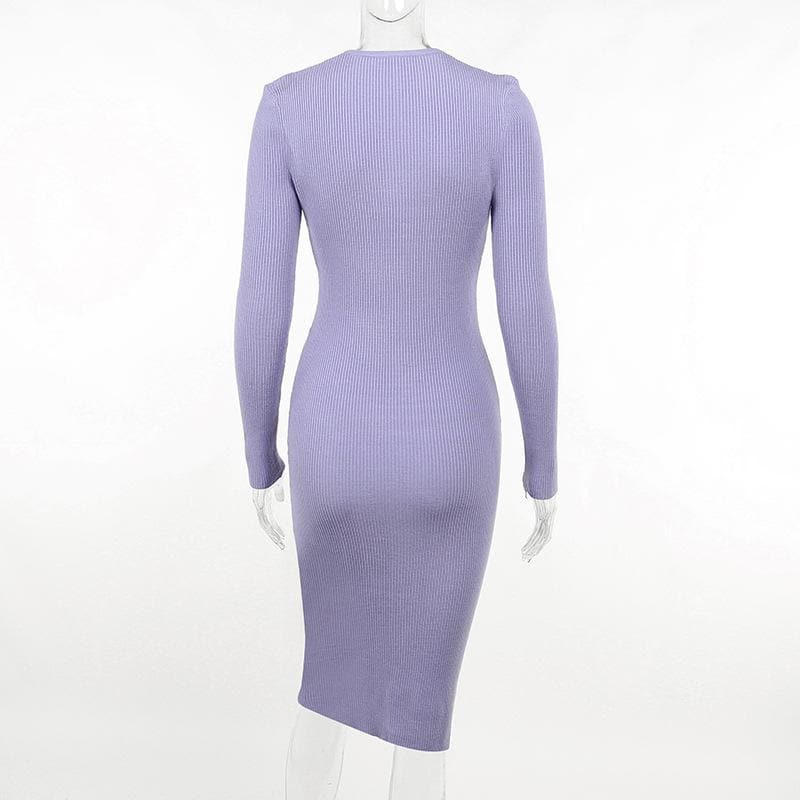 Lace up solid ribbed long sleeve notch neck mini dress 4