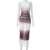 Gradient sheer mesh see through ruched tube maxi dress 8