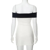Bowknot applique contrast off shoulder backless mini dress 4