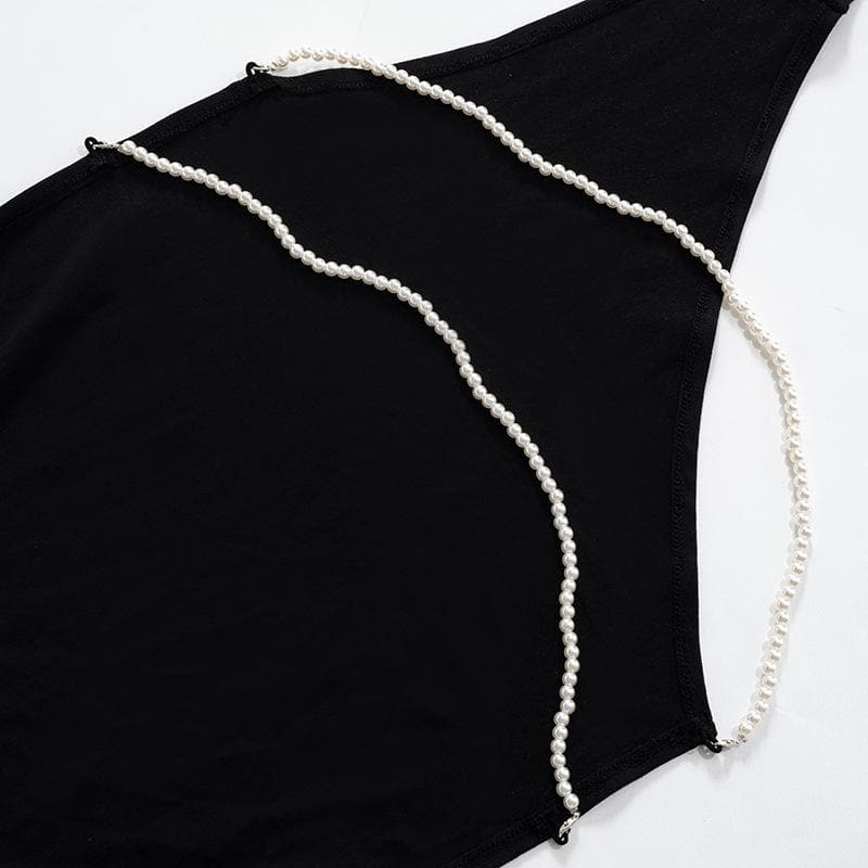 One shoulder backless slit solid halter beaded maxi dress 5