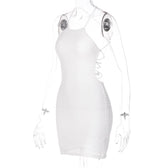 Textured cross back lace up solid backless mini dress 3