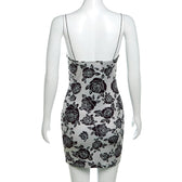 Rose print lace hem contrast spaghetti strap mini dress 5