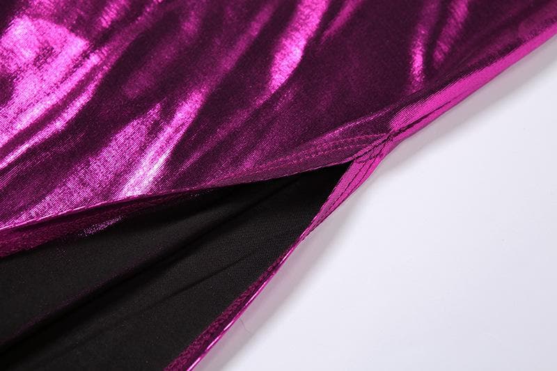 Metallic notch neck slit backless cami midi dress 6
