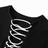Lace up contrast long sleeve irregular crewneck mini dress 5