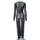 Joker pattern long sleeve sheer mesh see through slit maxi dress 4