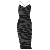 Beaded cowl neck cross back contrast spaghetti strap midi dress - View 9