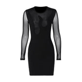 Mesh long sleeve patchwork solid mini dress 2