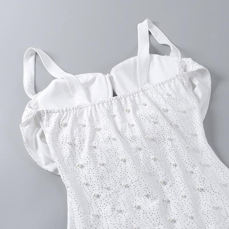 Sleeveless solid ruched beaded hollow out backless cowl neck cami dress 6